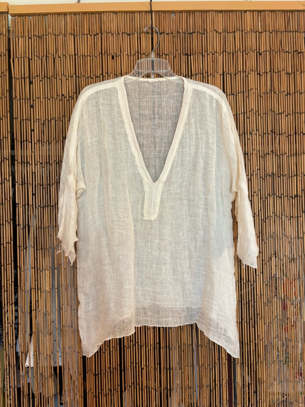 Sheer Cream V-Neck Swim Coverup Tunic